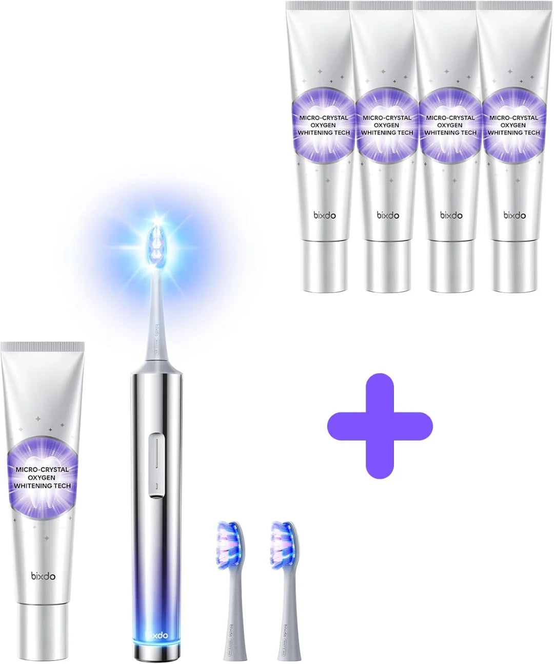 Bixdo W60 藍光美白電動牙刷 + 4 支活氧美白牙膏套組